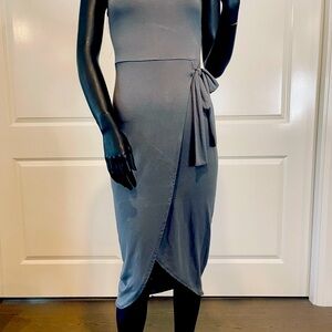 See You Monday charcoal grey Sheath Midi Dress Sleeveless Scoop Neck